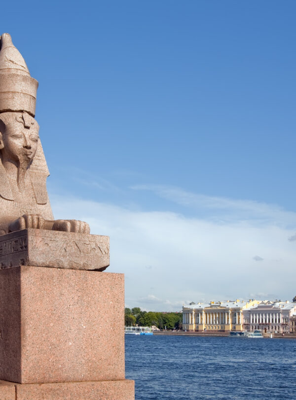 Granite Egypt sphinx on the Neva River embankment.